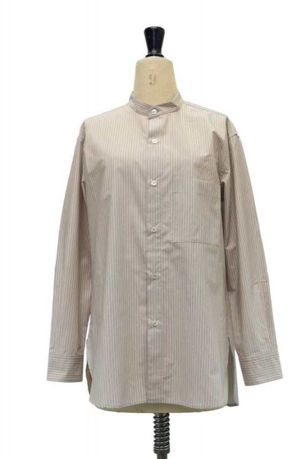 画像1: Cristaseya　 Japanese Striped Cotton Mao Shirt col.Small Brown Stripes