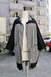 DANIELA GREGIS  "cappotto coat cornice taglio vivo foderato lavato"　col.BLACK  CHECK 1cm WHITE BLACK