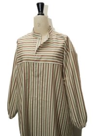Cristaseya　 22SR-ST-NO-WH 　 SHIRT DRESS WITH GATHERED SLEEVES　 col.NOISETTE / WHITE STRIPES