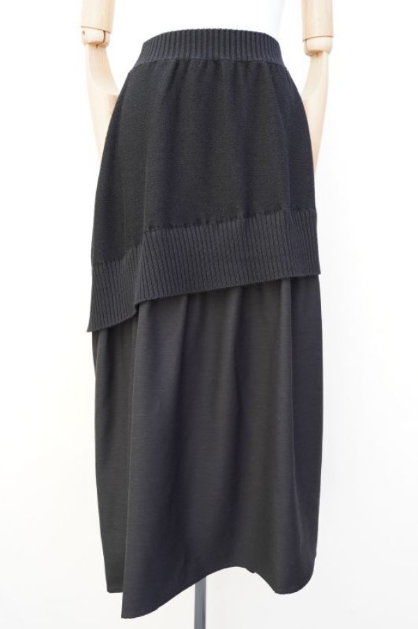 画像1: Cristaseya　 11WM-WV-BK　 PATCHED LONG SKIRT　 col.BLACK