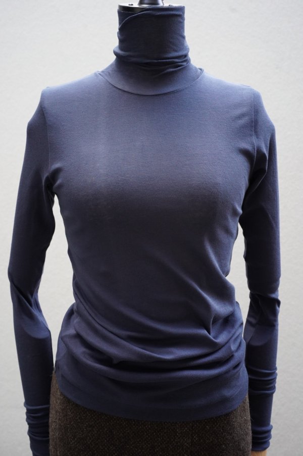 画像1:  AURALEE　  HIGH GAUGE SHEER RIB TURTLE NECK L/S TEE 　 col. NAVY