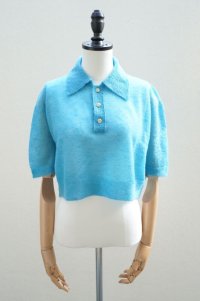  AURALEE　 KID MOHAIR SHEER KNIT SHORT POLO　 col. TURQUOISE BLUE