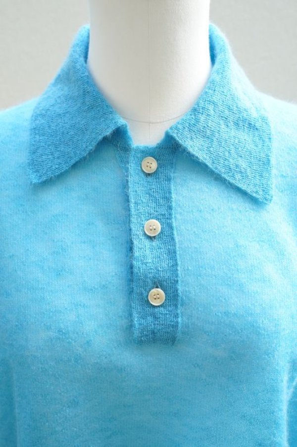 KID MOHAIR SHEER KNIT SHORT POLO #TURQUOISE BLUE [A24SP03FG