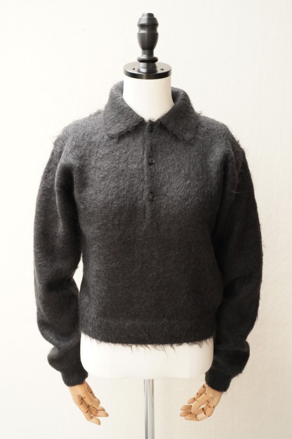 画像2:  AURALEE　 BRUSHED SUPER KID MOHAIR KNIT SHORT POLO 　 col. INK BLACK