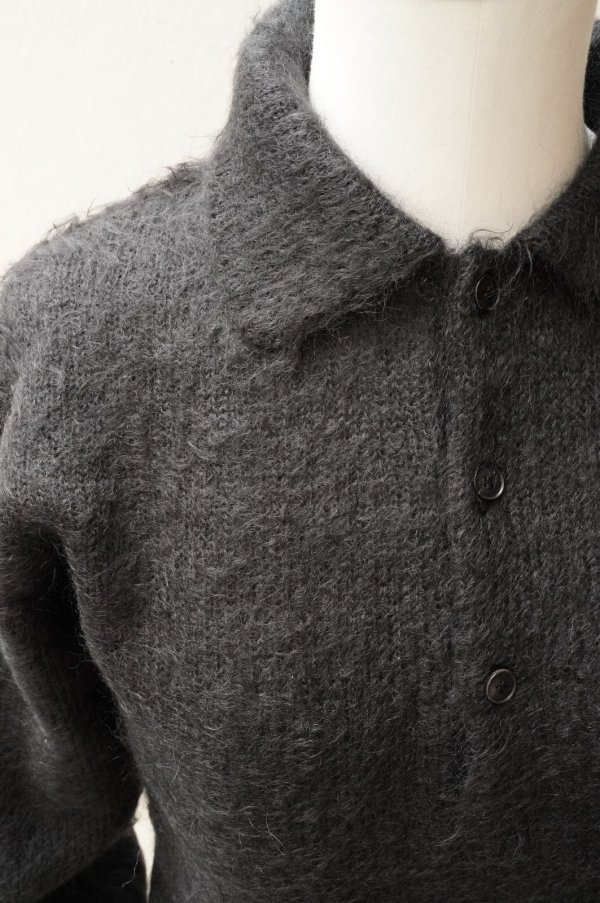 画像1:  AURALEE　 BRUSHED SUPER KID MOHAIR KNIT SHORT POLO 　 col. INK BLACK