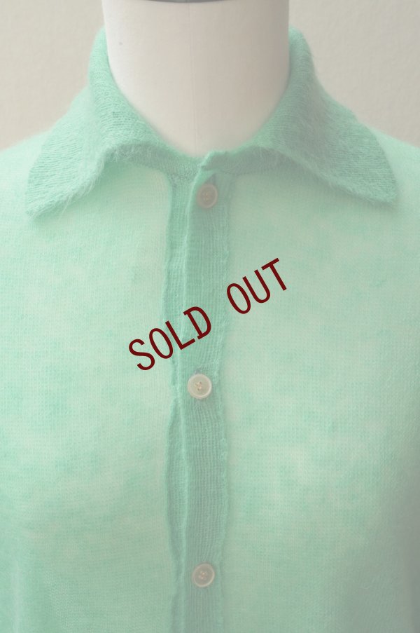 画像1:  AURALEE　 KID MOHAIR SHEER KNIT SHIRT CARDIGAN 　 col. GREEN