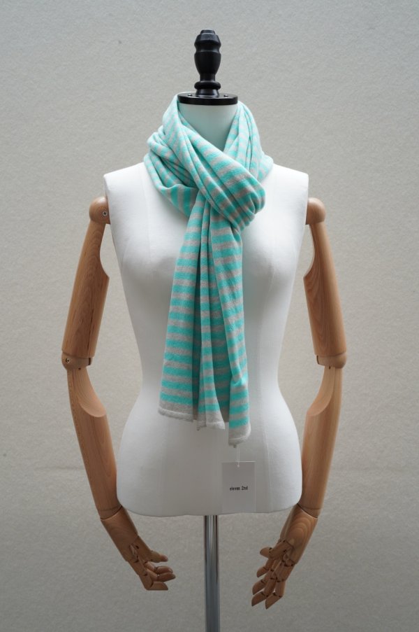 画像2: eleven 2nd   Border Stole  col. White Smoke / Opal Green