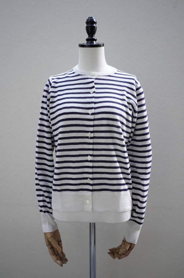 画像1: eleven 2nd　 Linen Cotton Border Cardigan　 col.White Navy (1)