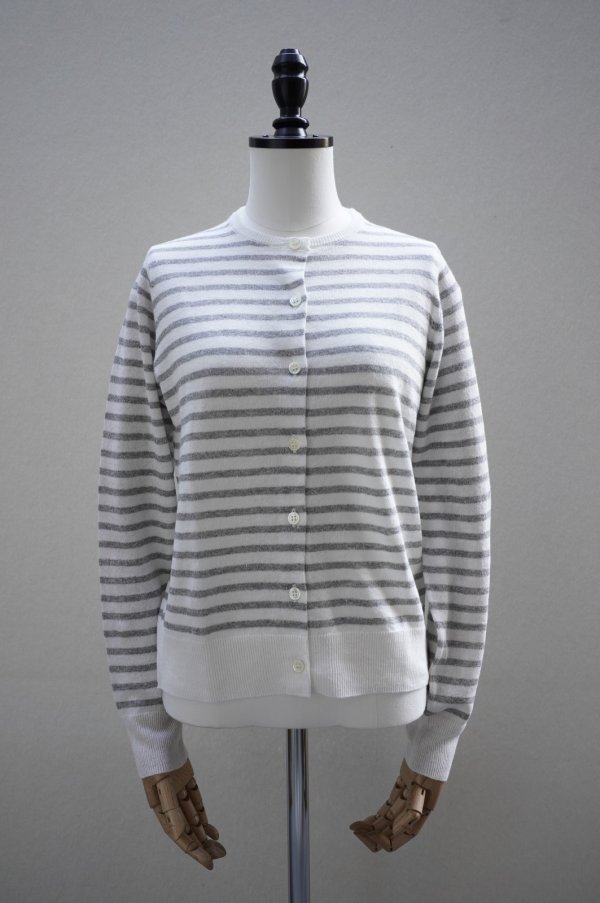 画像1: eleven 2nd MEN'S　 Linen Cotton Border Cardigan　 col.White Grey (1)