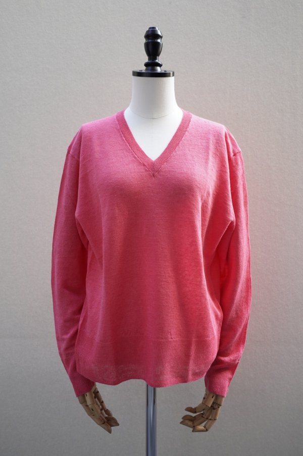 画像1: eleven 2nd MEN'S　 Fine Linen V-neck Jumper　 col.cherry (1)