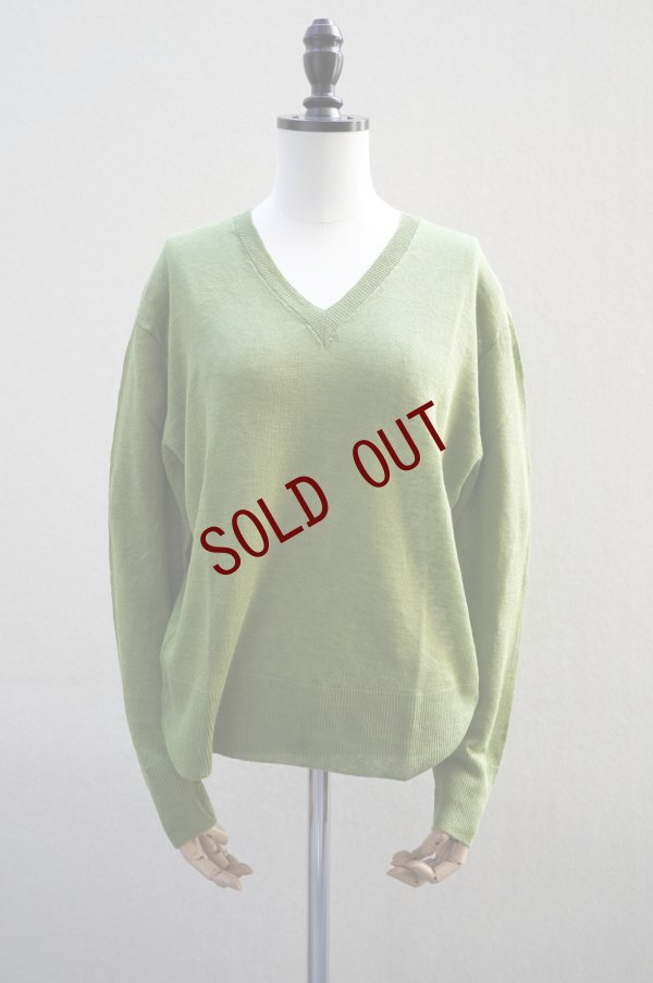 画像1: eleven 2nd　 Fine Linen V-neck Jumper　 col.Leaf Green