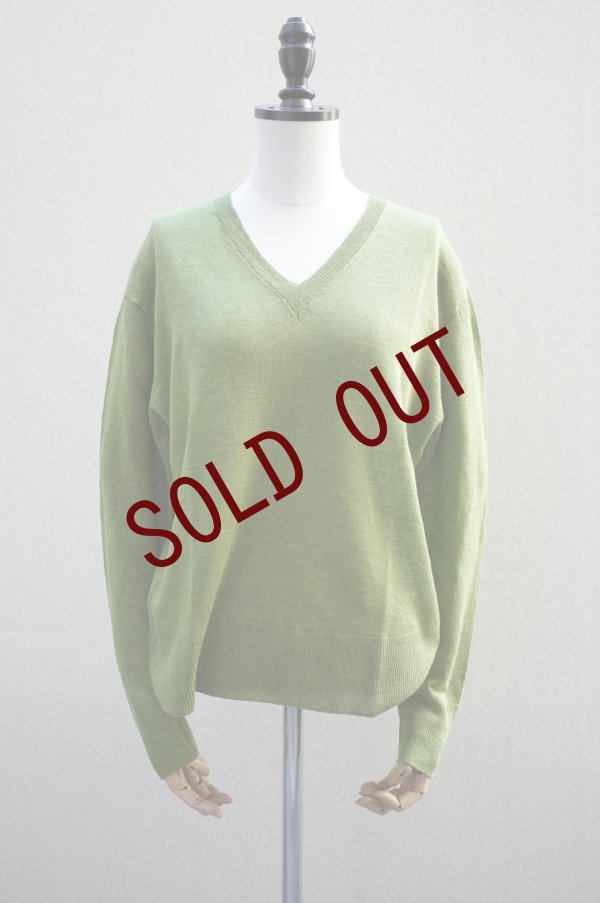画像1: eleven 2nd　 Fine Linen V-neck Jumper　 col.Leaf Green (1)