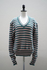 Cecile Tulkens　 JUMPER CT LTD V NECK COTTON GARMENT　 col. GREEN/PINK