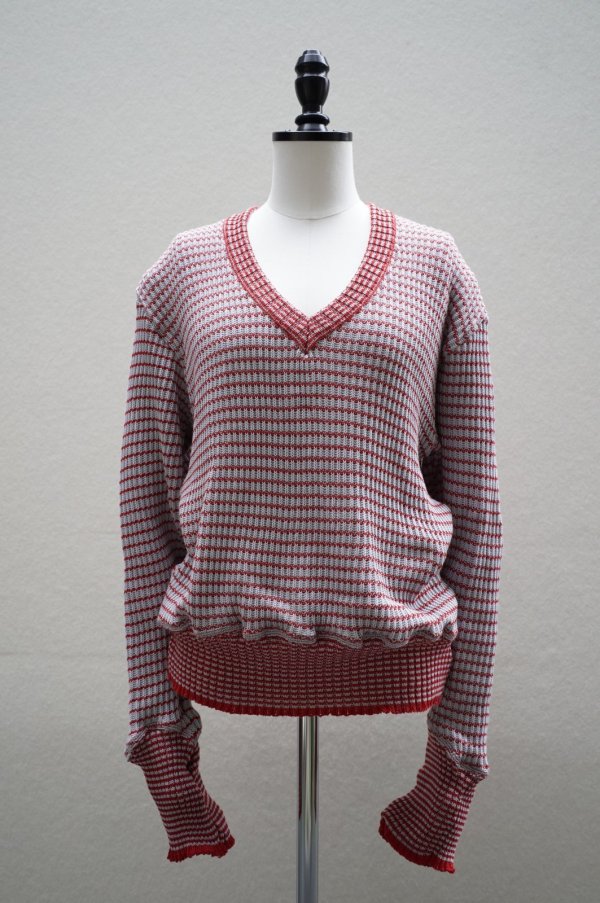 画像1: Cecile Tulkens　 JUMPER CT LTD V NECK COTTON GARMENT　 col. Lt.BLUE/RED (1)