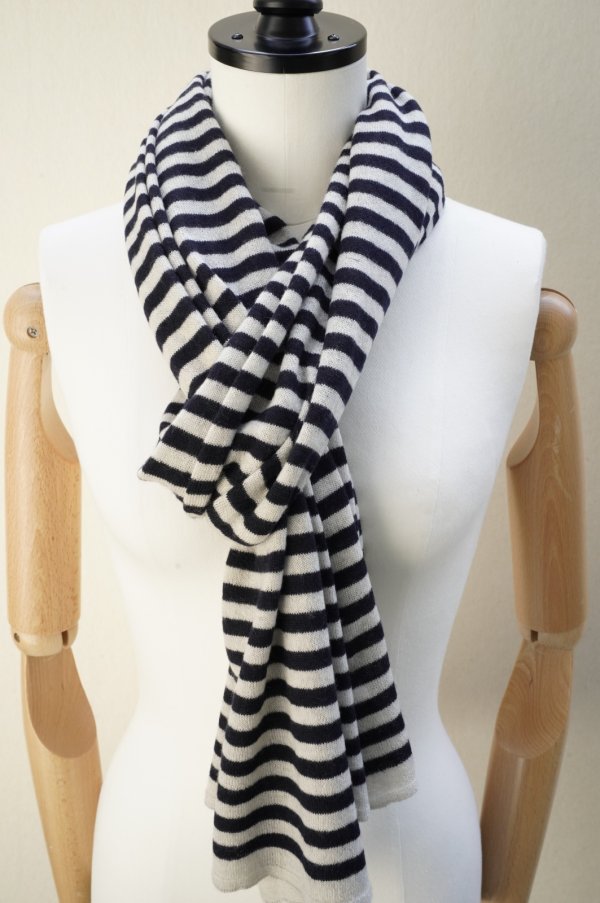 画像2: eleven 2nd　 Cashmere no.1　 Border Stole　 col. White Smoke / Navy