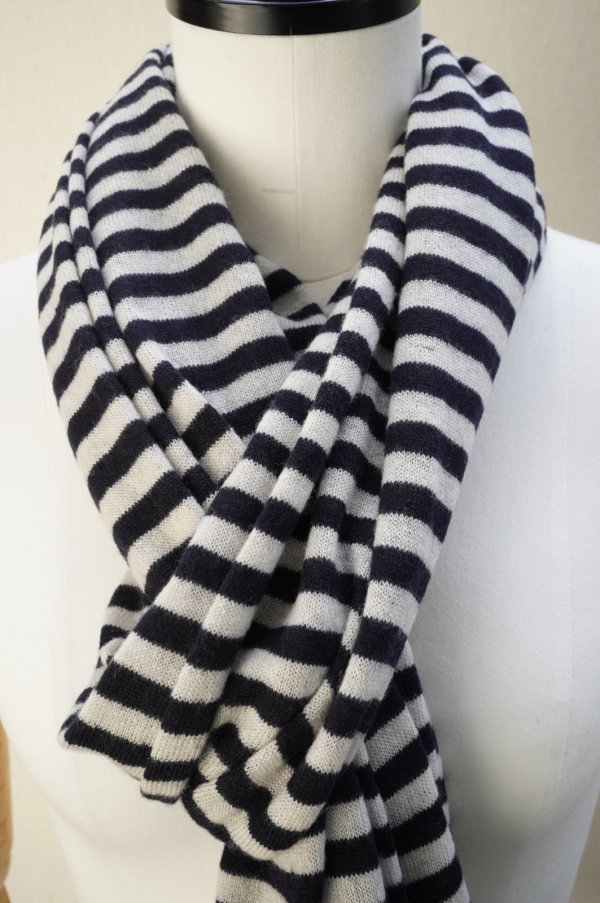 画像3: eleven 2nd　 Cashmere no.1　 Border Stole　 col. White Smoke / Navy
