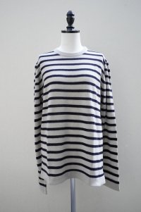 eleven 2nd【MENS】　 Cashmere no.2　 MENS Round Neck Border　 col.Oyster/Dk.navy