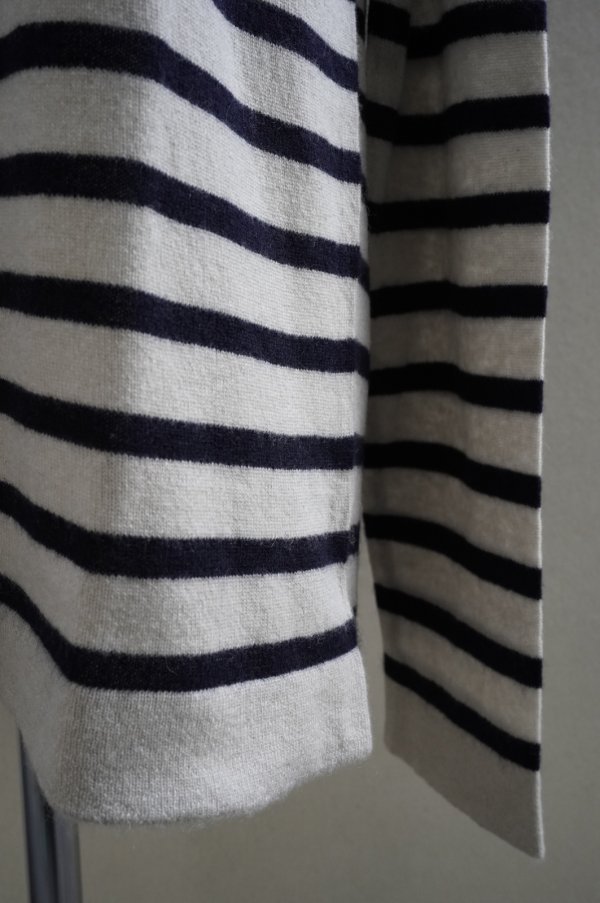 画像3: eleven 2nd【MENS】　 Cashmere no.2　 MENS Round Neck Border　 col.Oyster/Dk.navy