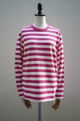画像1: eleven 2nd　<br />Cotton Border Jersey Long T -shirt　<br />col. White /Rose (1)
