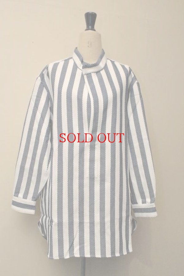 画像1: Cristaseya　 #07EN-S japanese striped cotton pocket tunic　　col.white×navy (1)