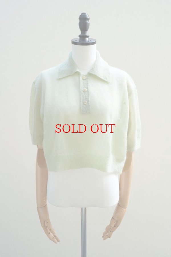 画像1:  AURALEE　 KID MOHAIR SHEER KNIT SHORT POLO　 col. LIGHT GREEN (1)