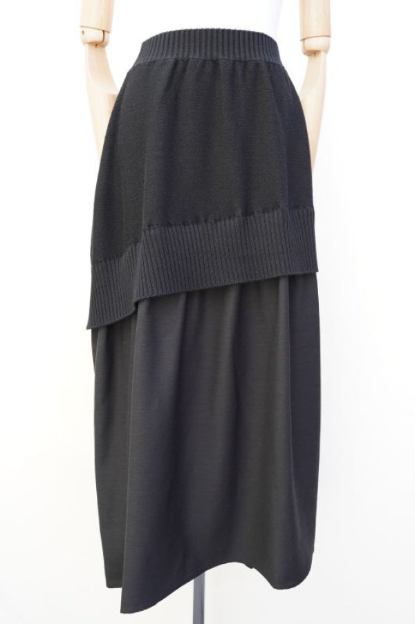 画像1: Cristaseya　 11WM-WV-BK　 PATCHED LONG SKIRT　 col.BLACK (1)
