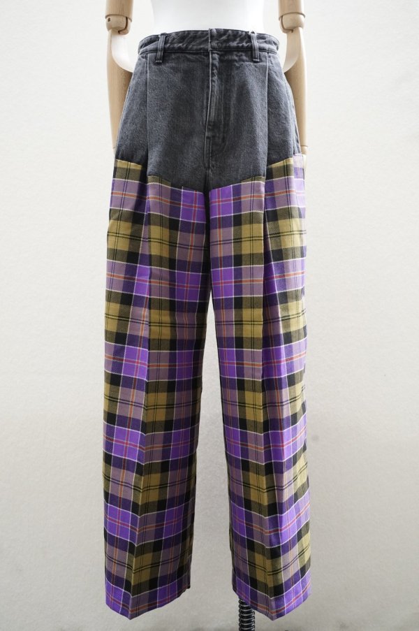 画像1: TANAKA　 COMBI WIDE TROUSERS　 col.PURPLE CHECK (1)