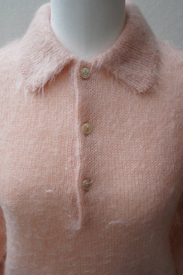 画像1:  AURALEE　 BRUSHED SUPER KID MOHAIR KNIT SHORT POLO 　 col. PINK BEIGE (1)