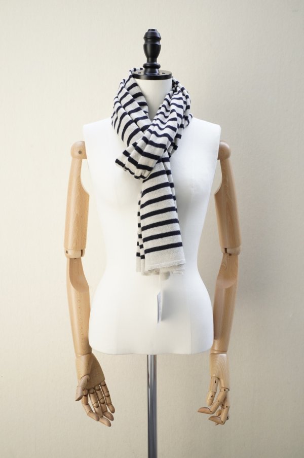 画像1: eleven 2nd　 Cashmere no.1　 Border Stole　 col. Navy Border (1)