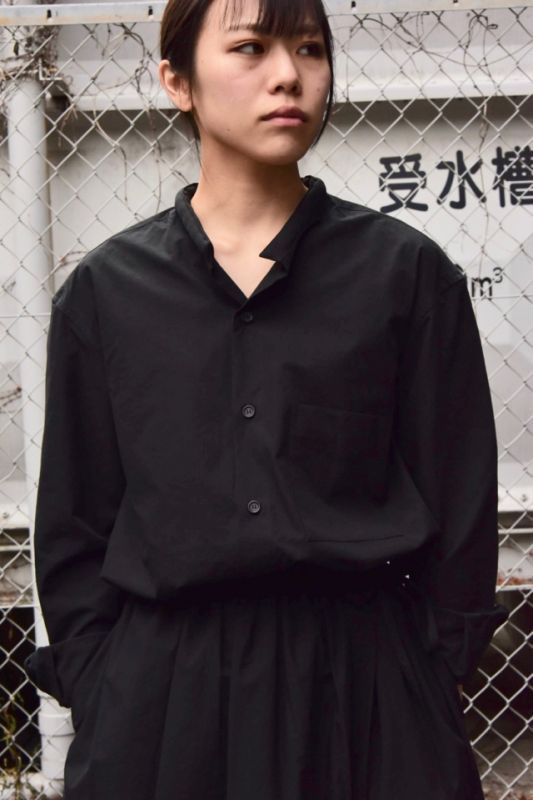 Cristaseya JAPANESE COTTON MAO SHIRT WITH PADDED COLLAR col.BLACK