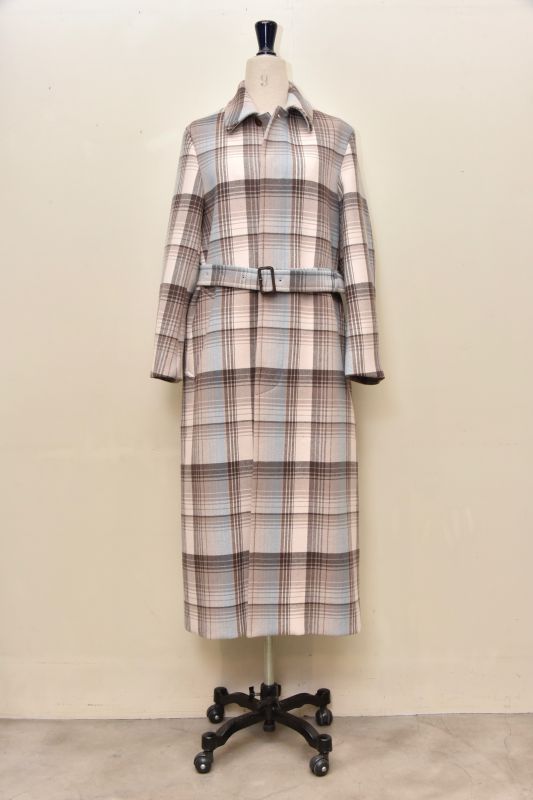 auralee wool check melton long soutien collar coat