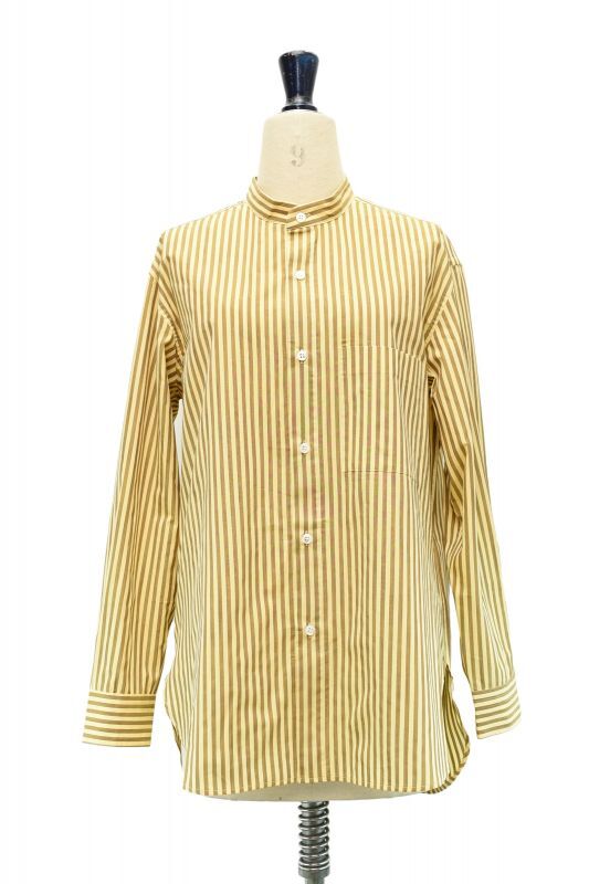 Cristaseya Striped Cotton Mao Shirt col.Yellow Brown Stripes - rollot