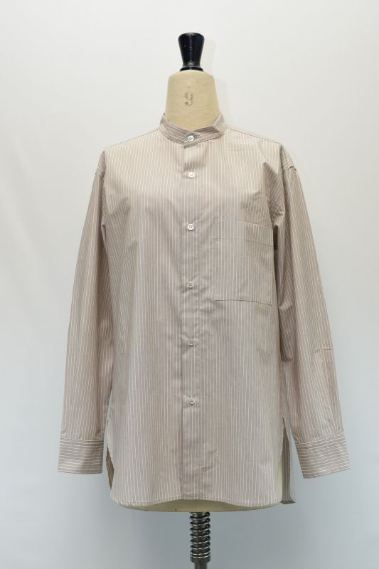 Cristaseya Japanese Striped Cotton Mao Shirtcol.Small Brown ...