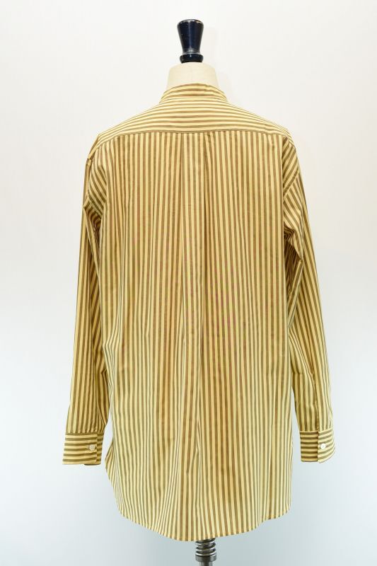 Cristaseya Striped Cotton Mao Shirt col.Yellow Brown Stripes - rollot