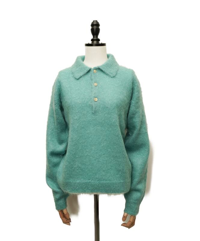 AURALEE BRUSHED SUPER KID MOHAIR KNIT POLO col.BLUE - rollot